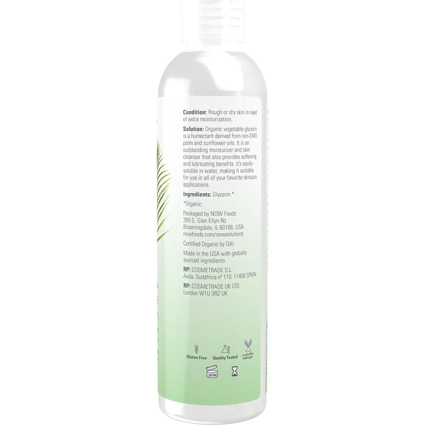 Aceite de Glicerina Vegetal Orgánica NOW Foods 100% Puro 226g