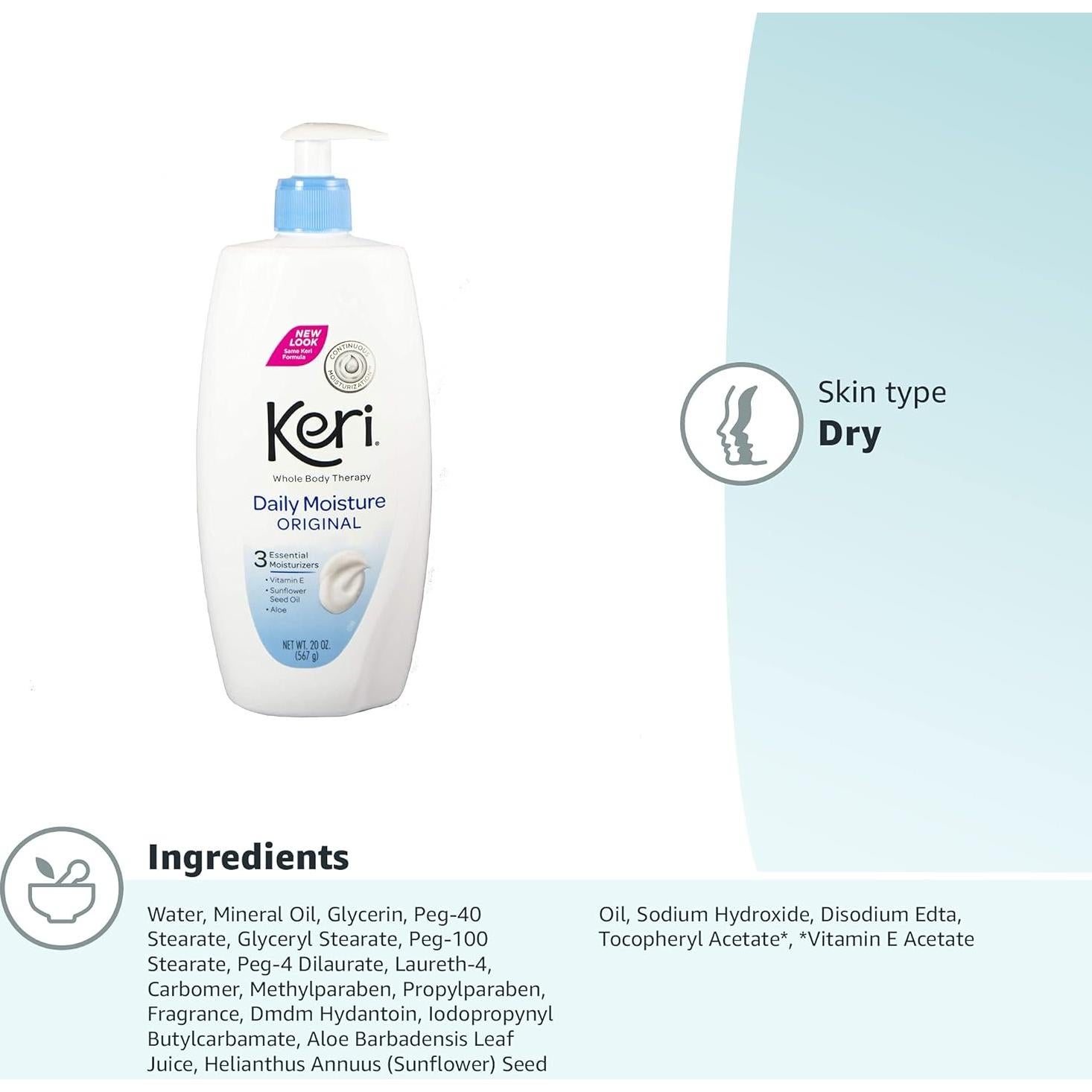 Loción Hidratante Corporal Keri Original 567 g - Vitamina E, Aloe