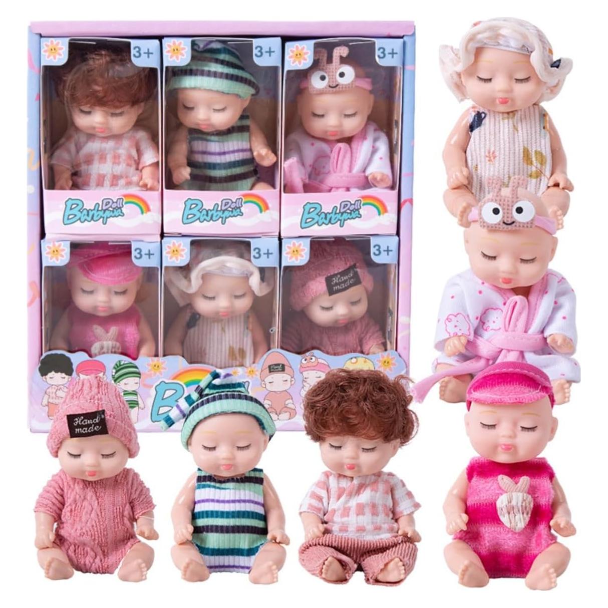 Conjunto de 6 muñecas bebé TISDEN mini 10.9 cm con ropa