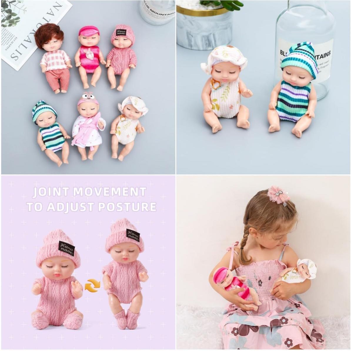 Conjunto de 6 muñecas bebé TISDEN mini 10.9 cm con ropa