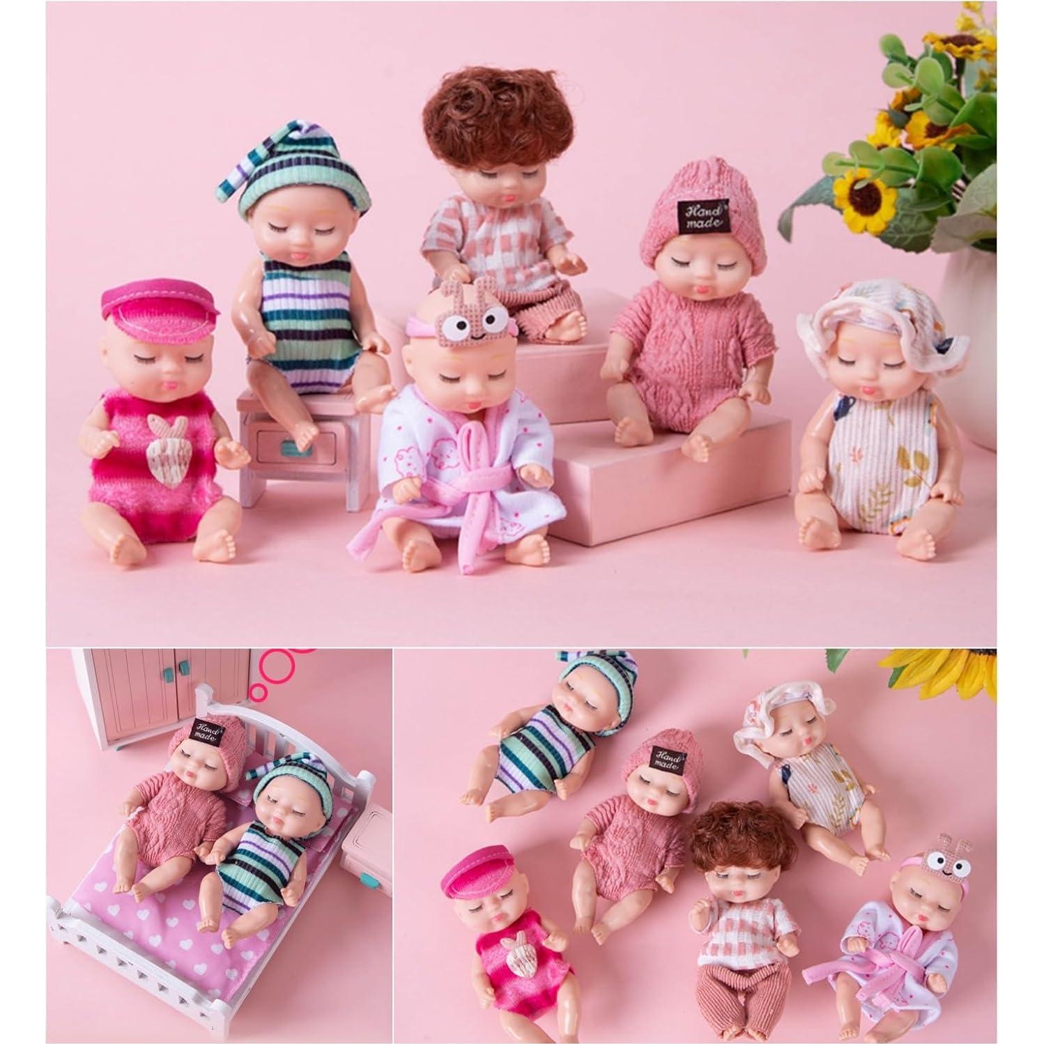 Conjunto de 6 muñecas bebé TISDEN mini 10.9 cm con ropa