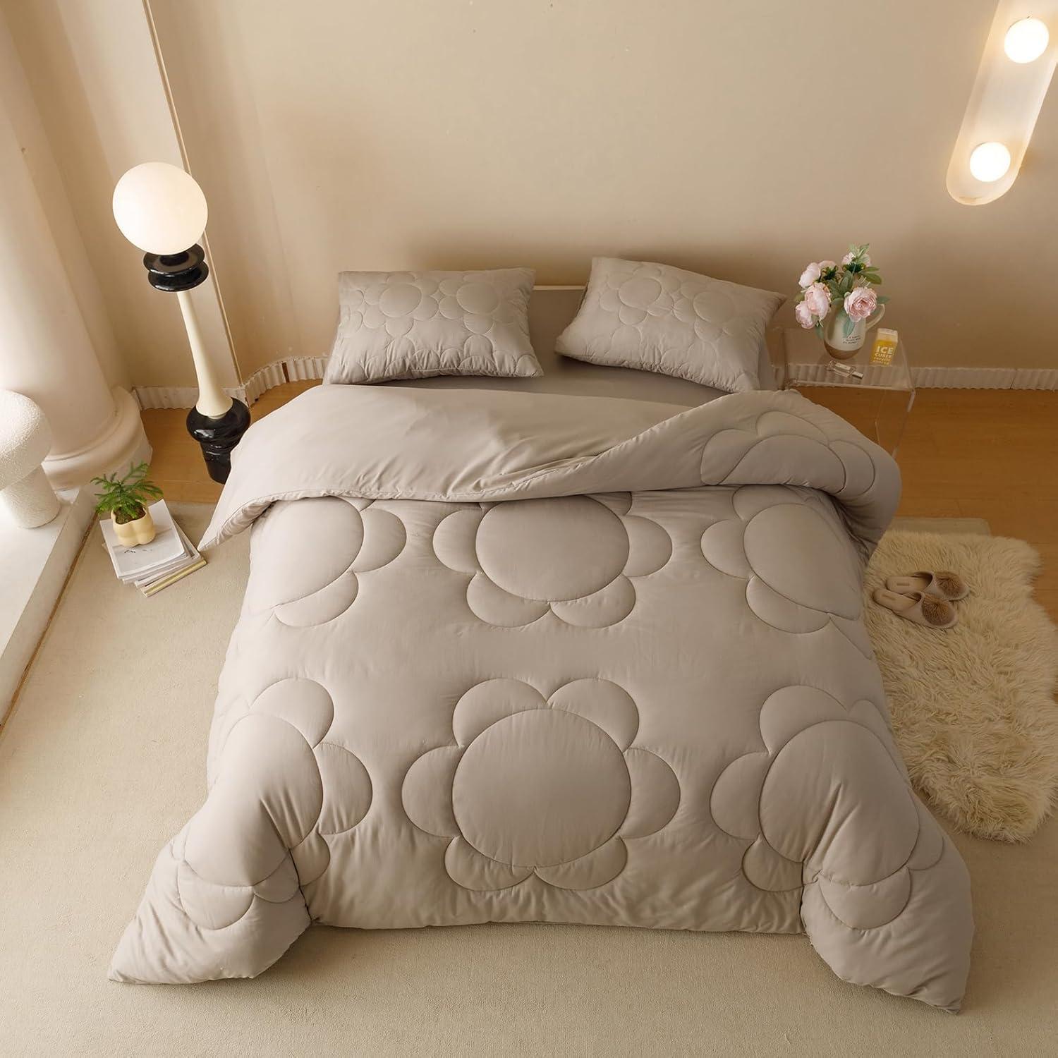 Juego de Edredón Luxlovery Reina 3 Pzs Microfibra Beige