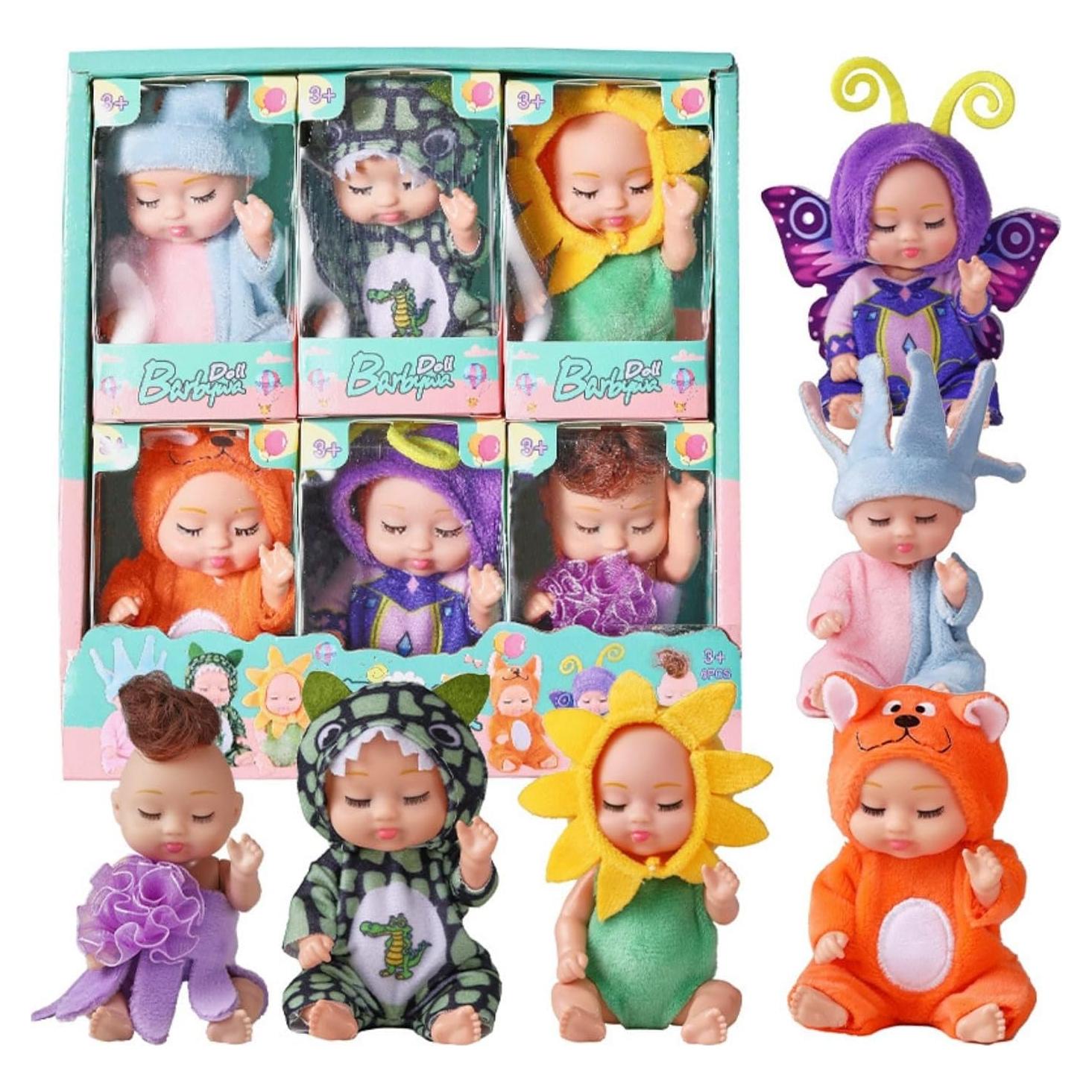 Set de 6 muñecas bebé mini TISDEN 10.9 cm estilo Bosque