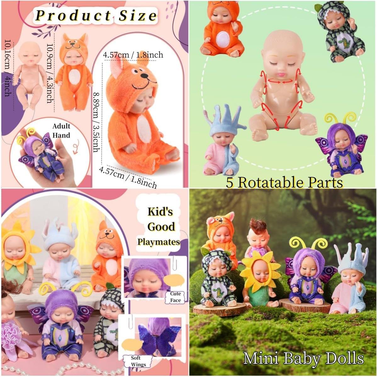 Set de 6 muñecas bebé mini TISDEN 10.9 cm estilo Bosque