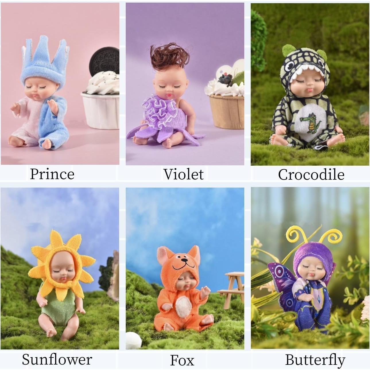 Set de 6 muñecas bebé mini TISDEN 10.9 cm estilo Bosque