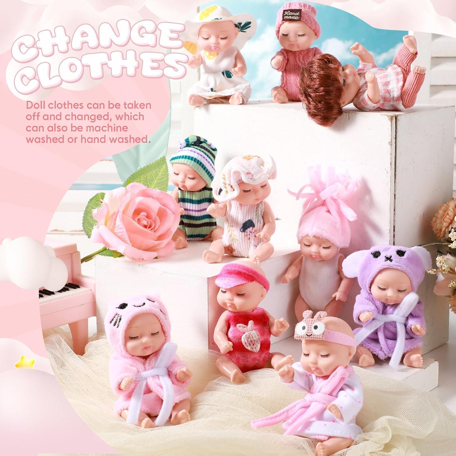 Muñecas Bebé Realistas Hanaive 10 Pcs 11 cm Ropa Variada