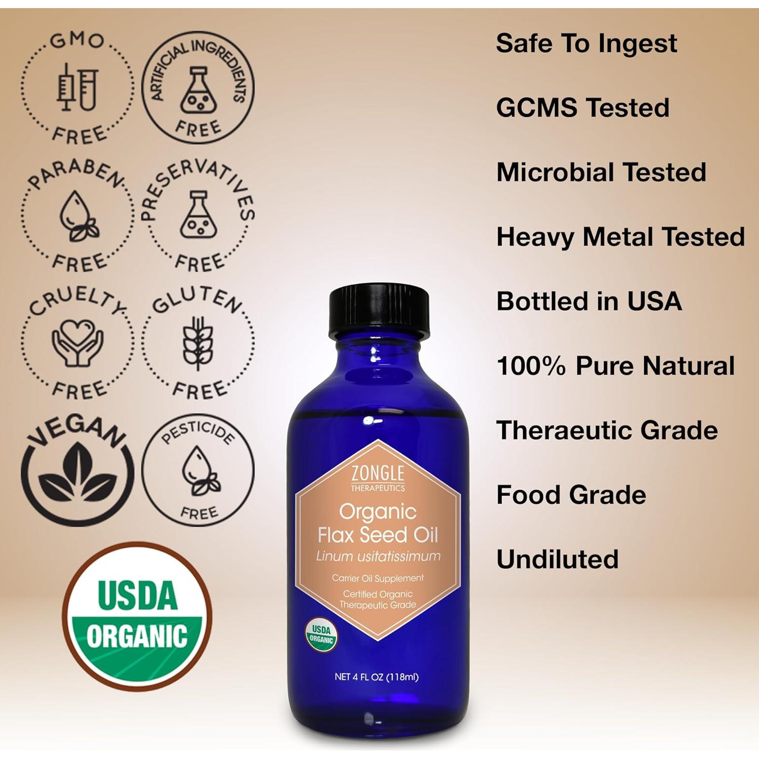 Aceite de Semilla de Lino Orgánico Zongle 113 g - Puro y Terapéutico