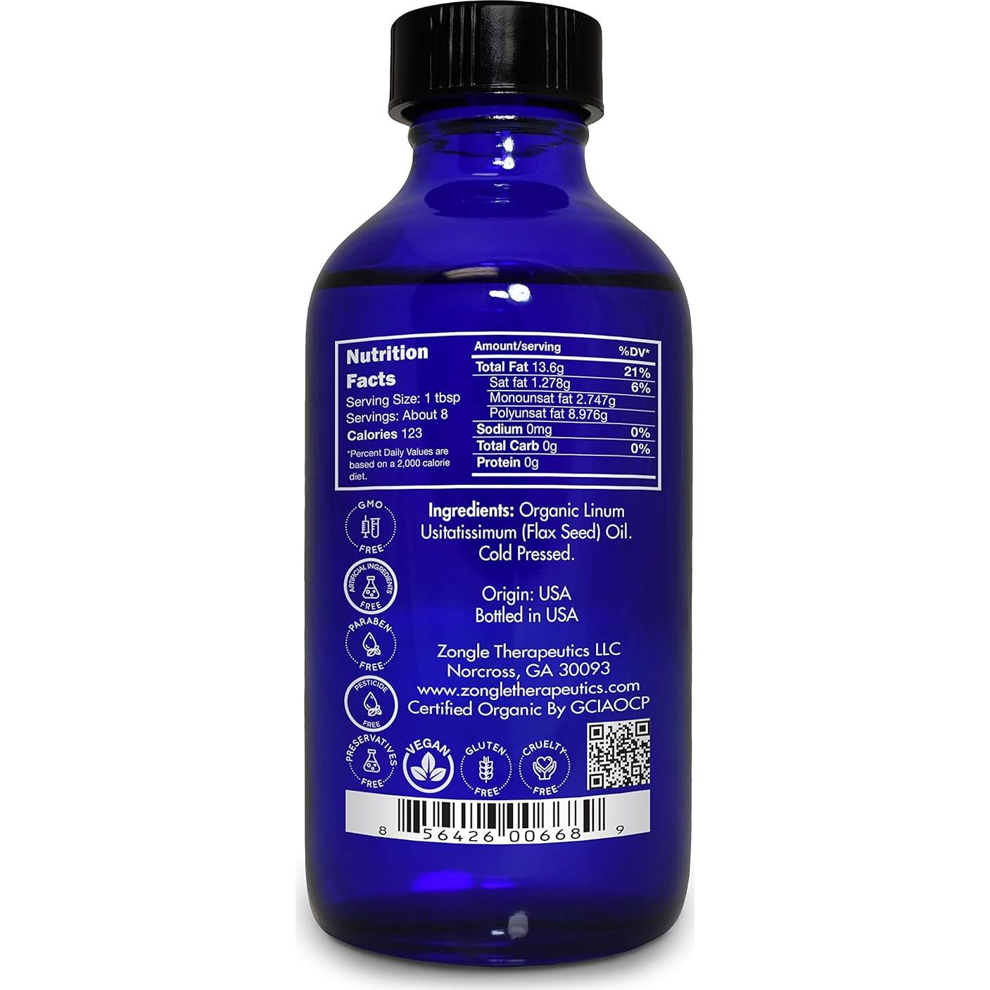 Aceite de Semilla de Lino Orgánico Zongle 113 g - Puro y Terapéutico