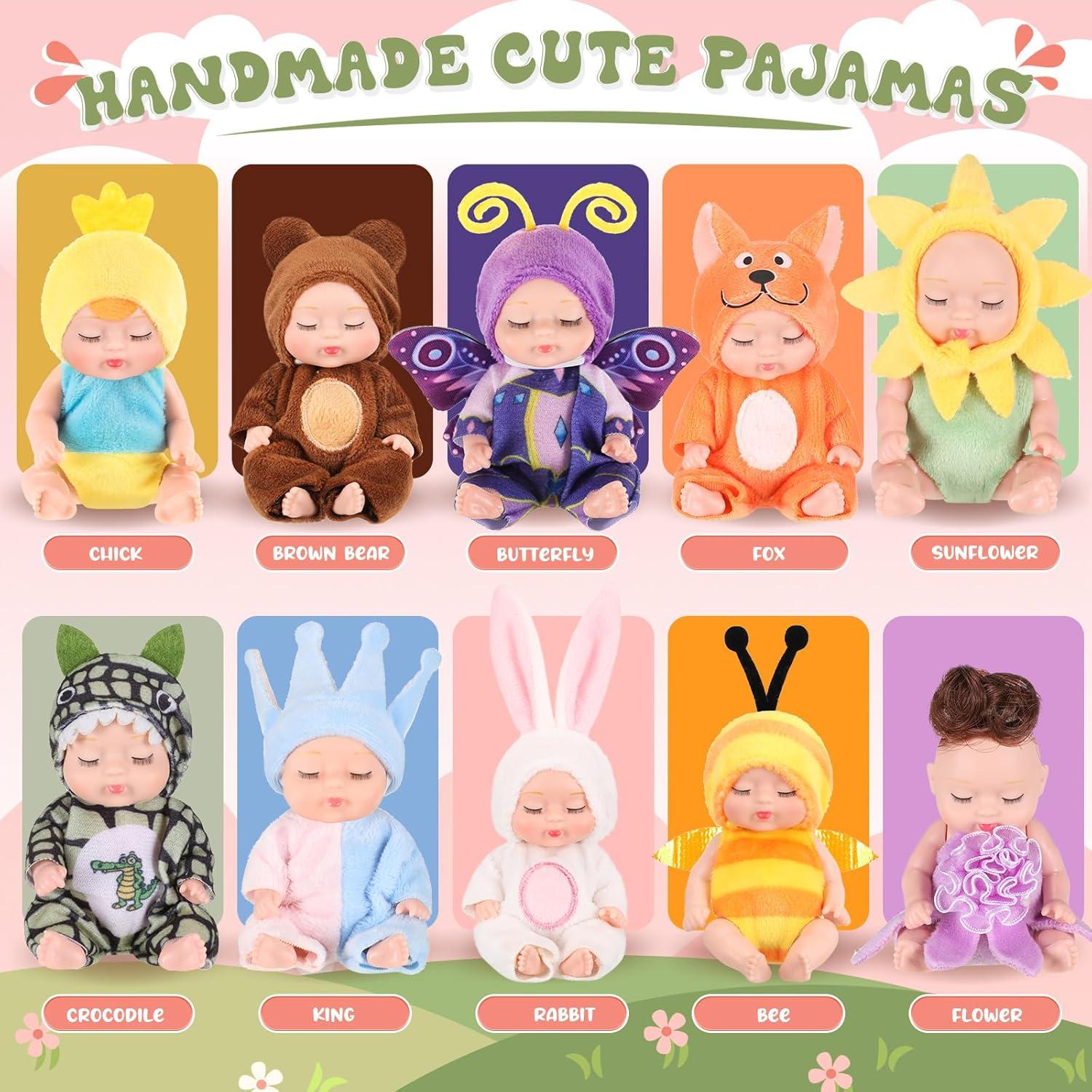 Muñecas Mini Bebé Hanaive 10 Pcs 11 cm Ropa de Animales