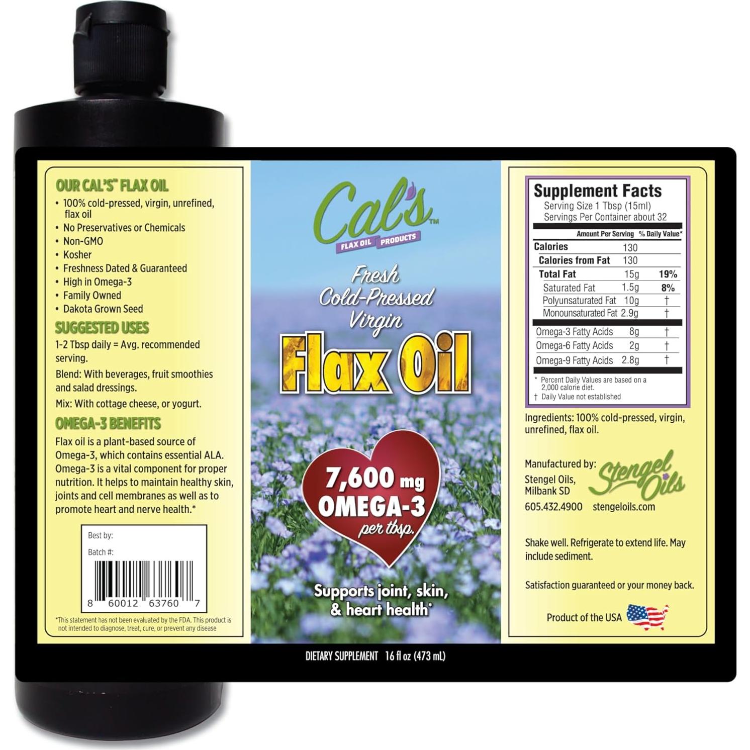 Aceite de Linaza Prensado en Frío Stengel 473 ml Omega-3