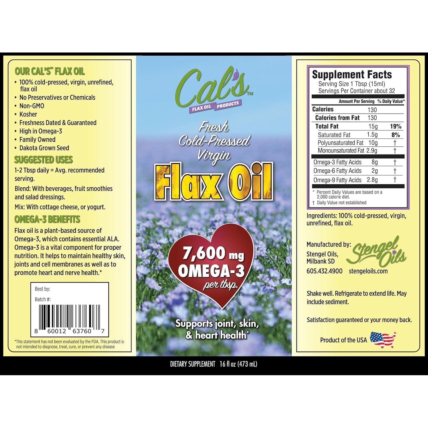 Aceite de Linaza Prensado en Frío Stengel 473 ml Omega-3