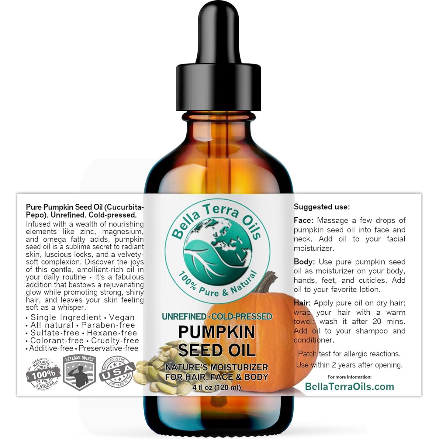 Aceite de Semilla de Calabaza Orgánico Bella Terra 118 ml - Puro y Prensado en Frío
