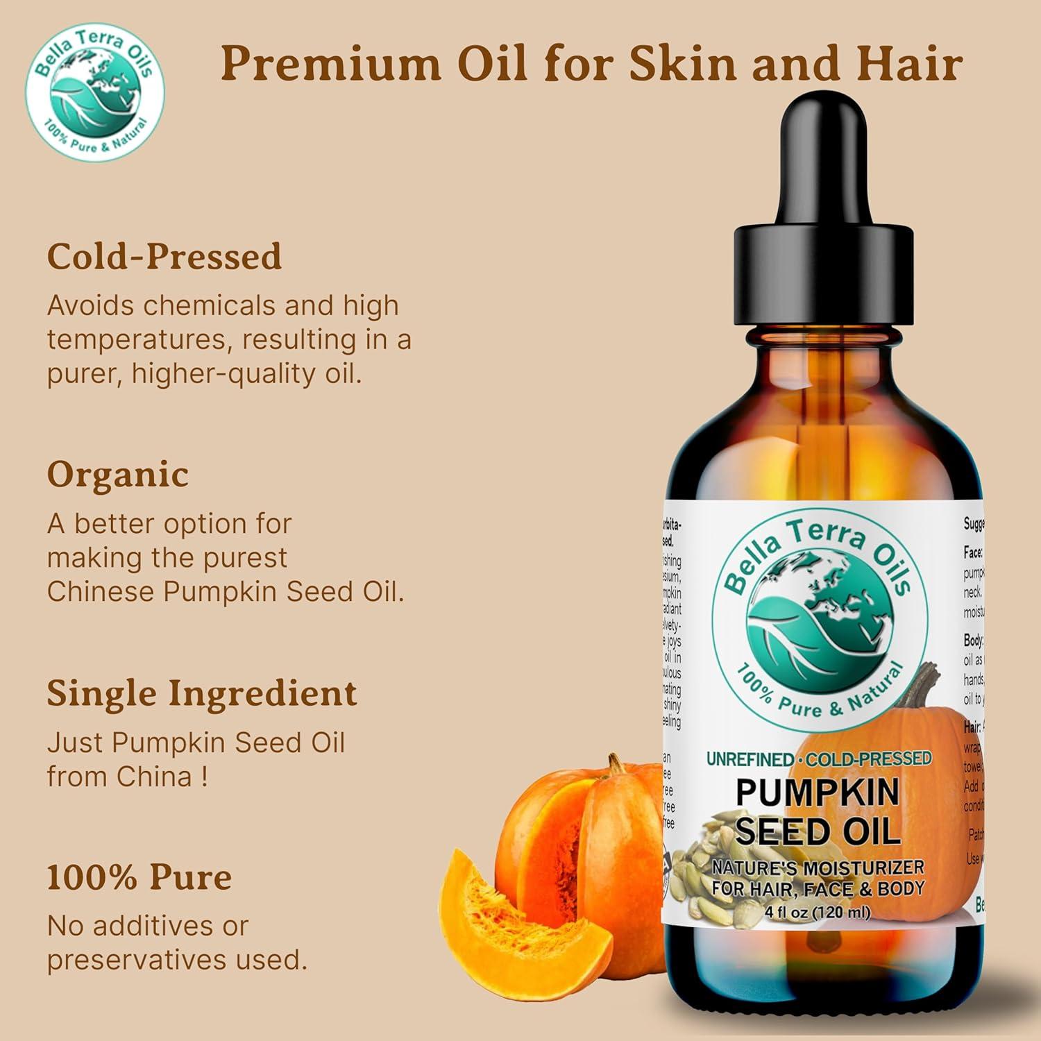 Aceite de Semilla de Calabaza Orgánico Bella Terra 118 ml - Puro y Prensado en Frío