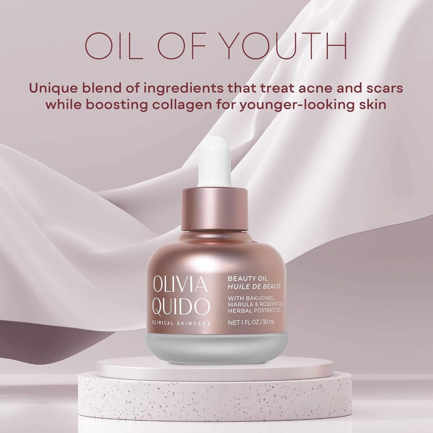 Aceite de Belleza Clínico Olivia QUIDO 150g - Suero Iluminador y Antienvejecimiento