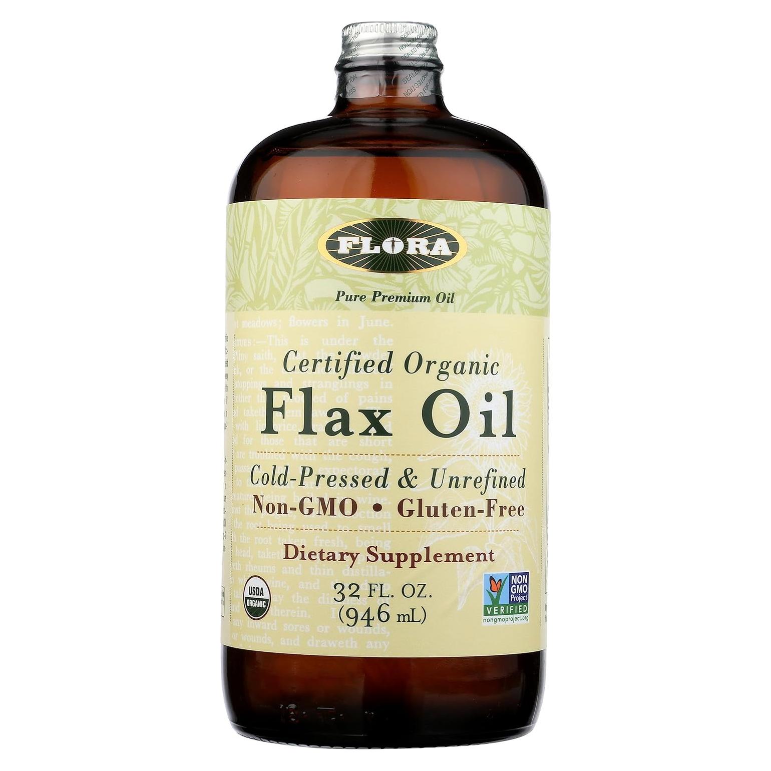 Aceite de Linaza Orgánico Flora 946 ml Prensado en Frío Omega-3