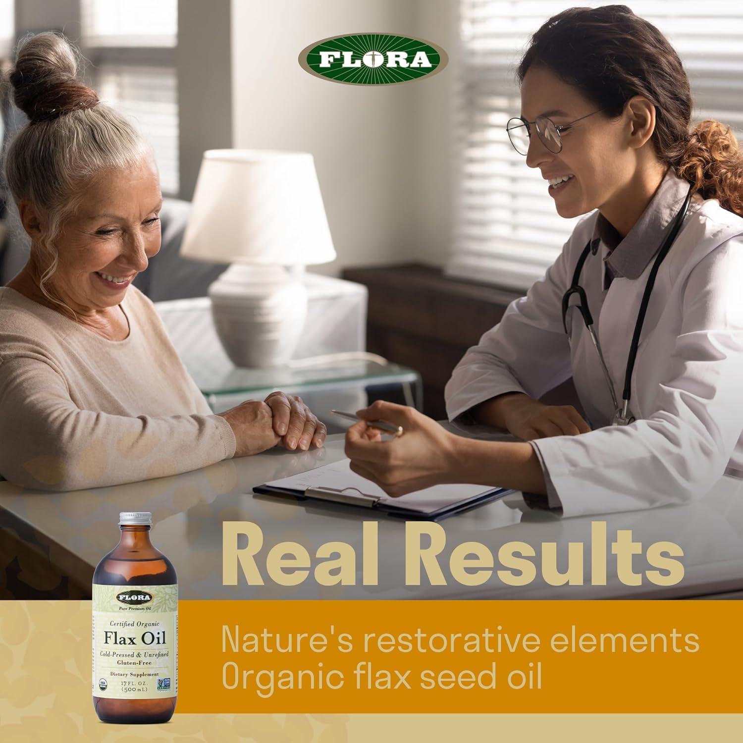 Aceite de Linaza Orgánico Flora 946 ml Prensado en Frío Omega-3