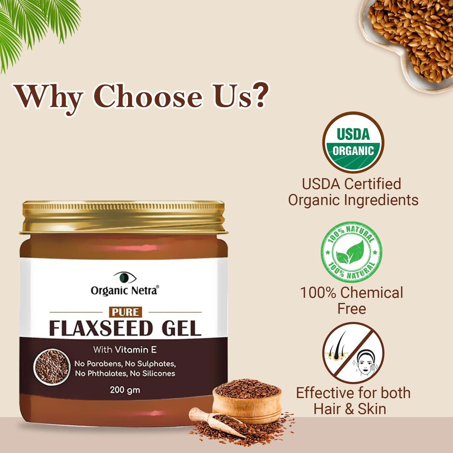 Gel de Linaza Orgánico Netra 200 g con Vitamina E para Cabello y Piel