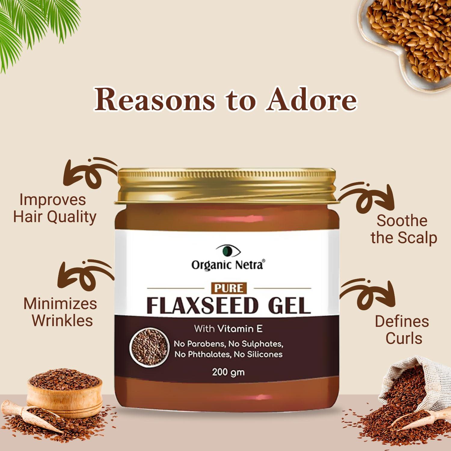 Gel de Linaza Orgánico Netra 200 g con Vitamina E para Cabello y Piel