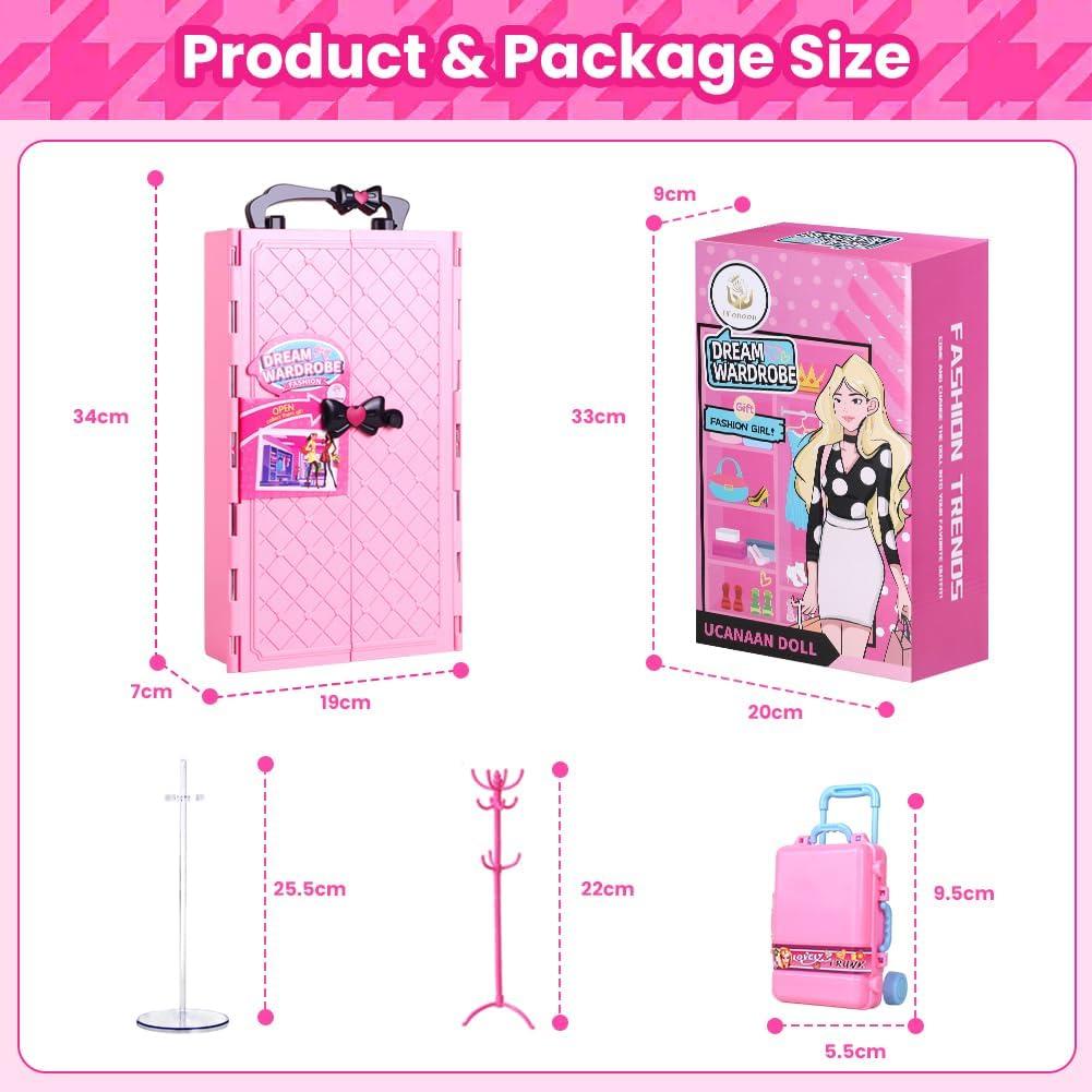 Conjunto de Muñeca UCanaan con Armario y Ropa Rosa