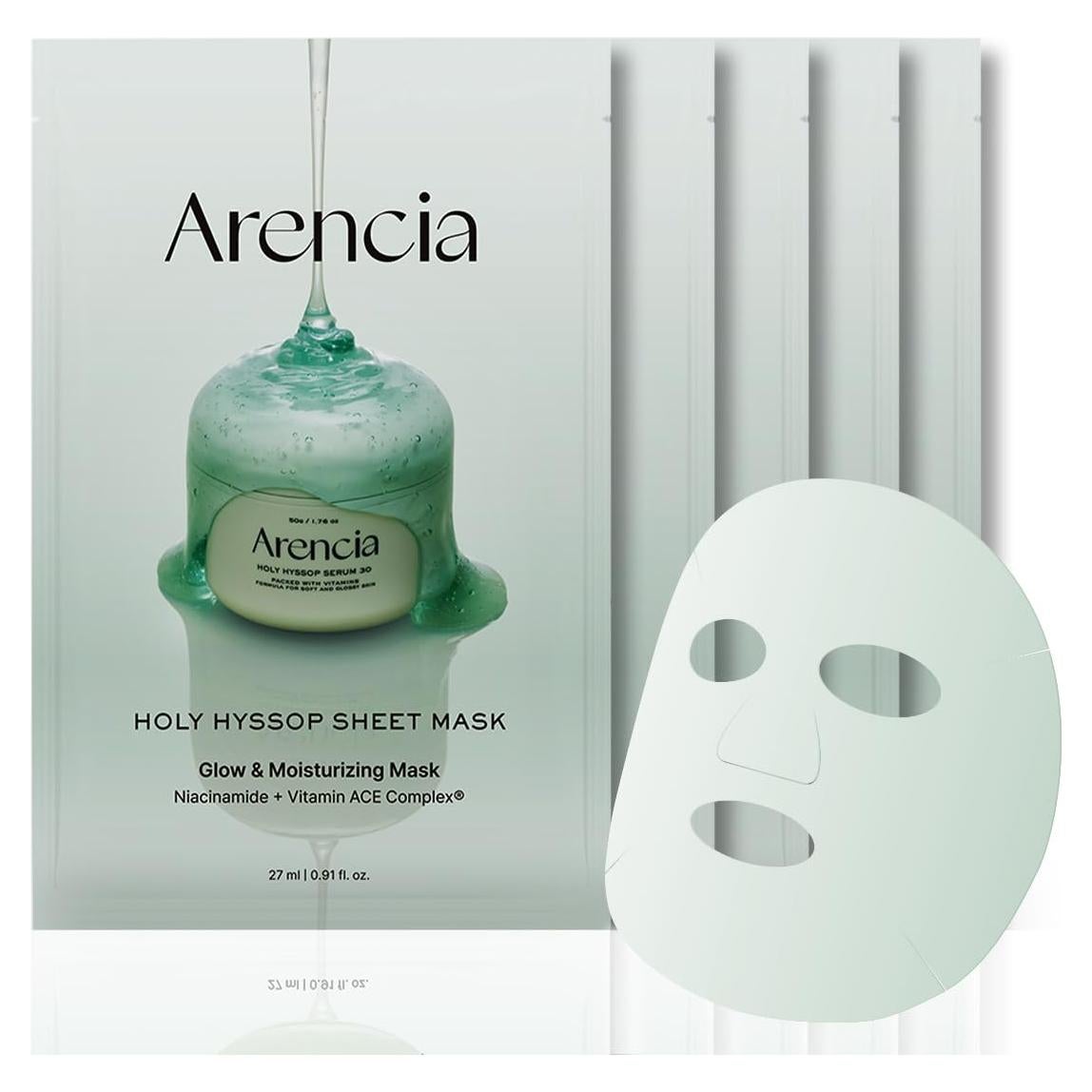 Mascarilla de hoja Arencia Hyssop Glow 5 unidades hidratantes