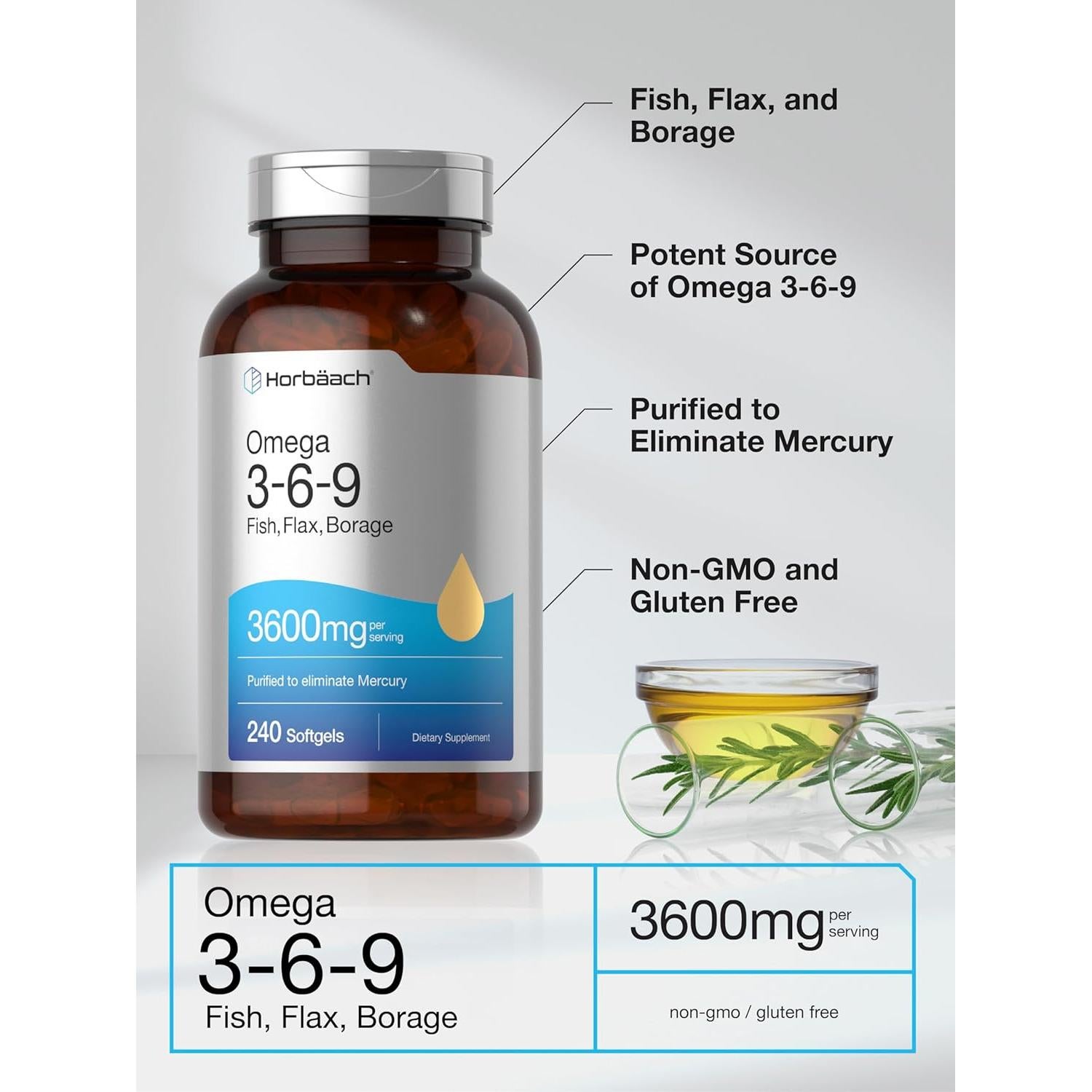 Suplemento Omega 3-6-9 Horbäach 240 Cápsulas Blandas