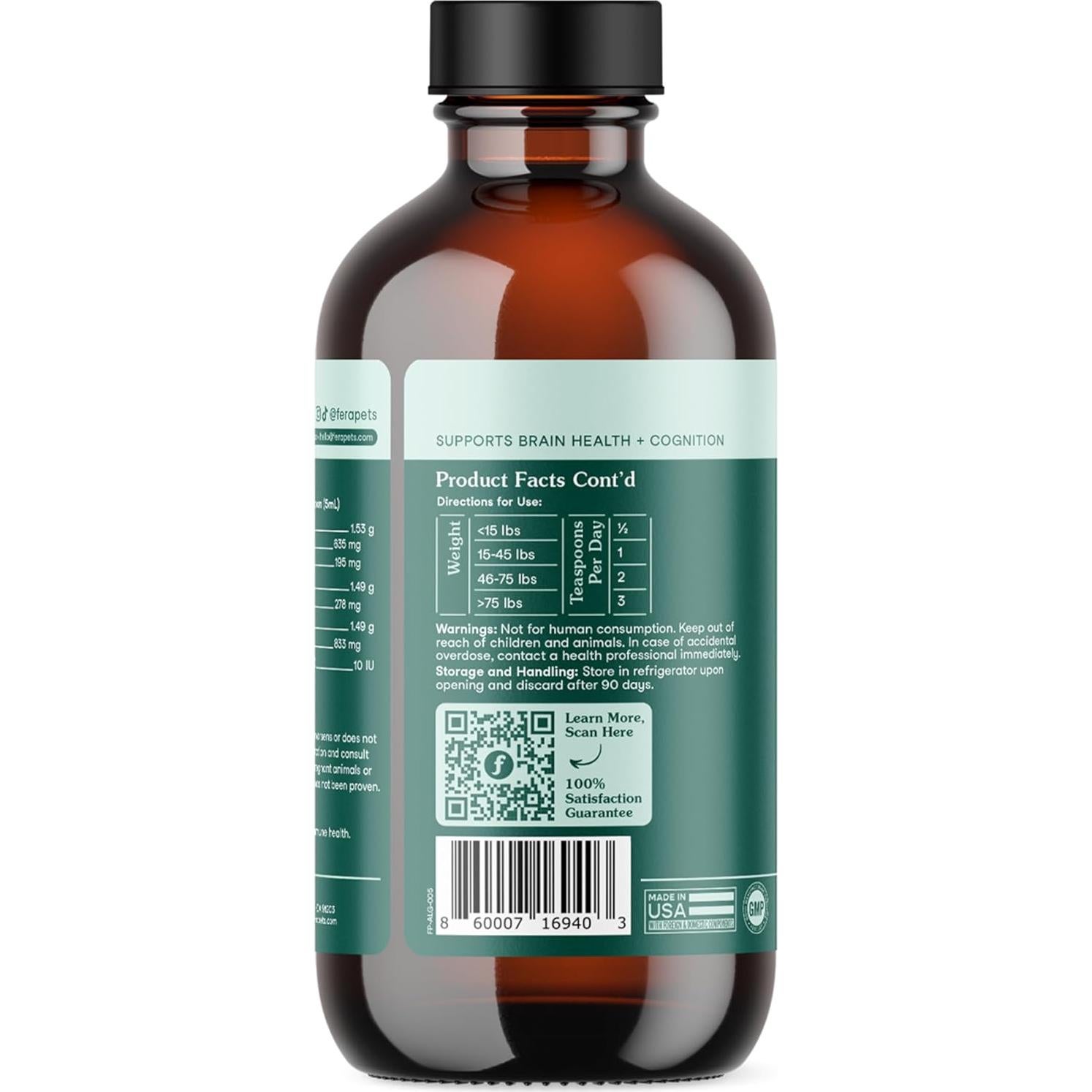 Suplemento Vegano Omega 3 Fera Pet Organics 240ml para Perros y Gatos