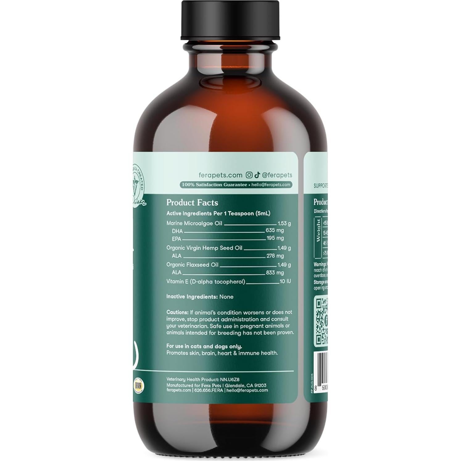 Suplemento Vegano Omega 3 Fera Pet Organics 240ml para Perros y Gatos