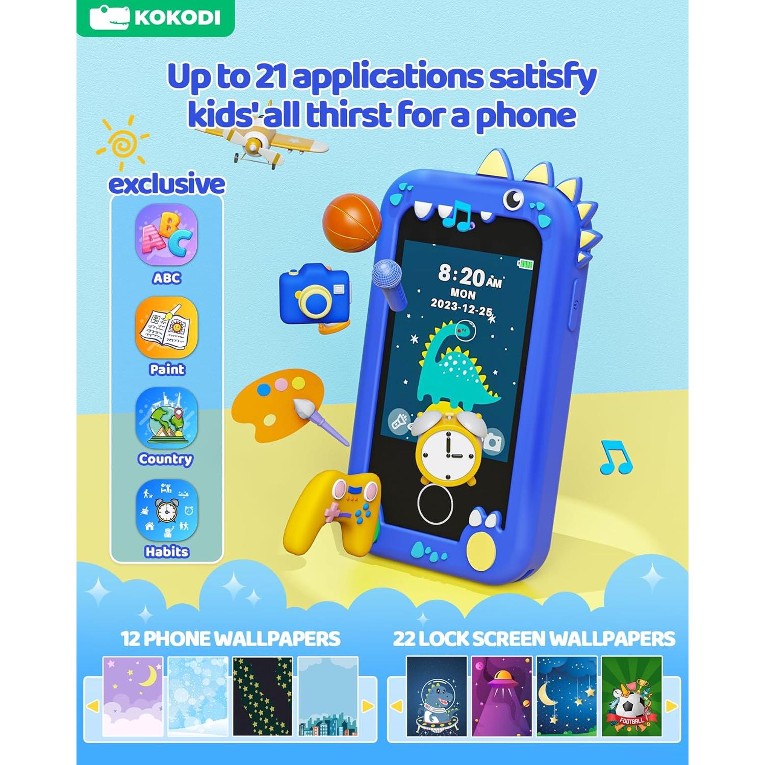 KOKODI Teléfono Inteligente para Niños Azul Marino 3-10 Años