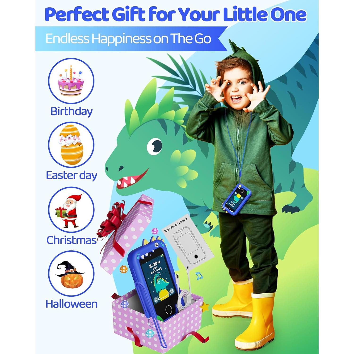 KOKODI Teléfono Inteligente para Niños Azul Marino 3-10 Años