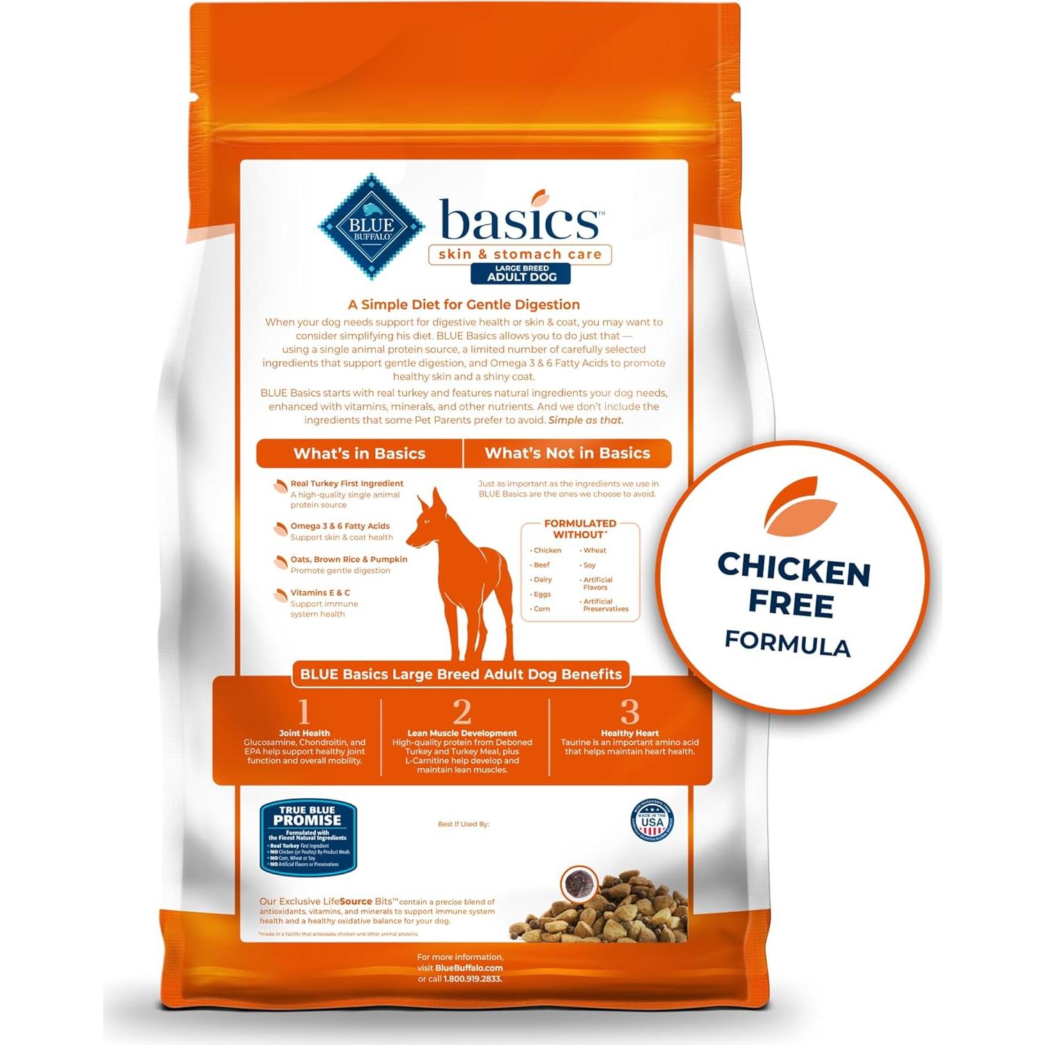 Alimento Seco para Perros Adultos Raza Grande Blue Buffalo Pavo 10.89 kg