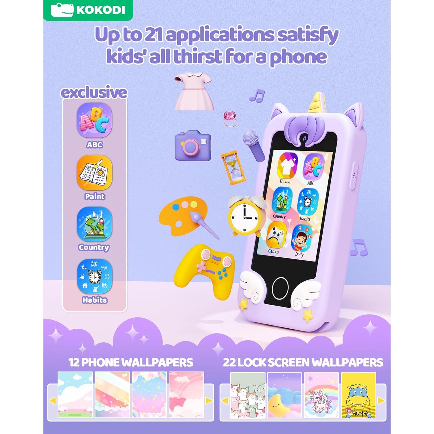 Teléfono Juguete KOKODI para Niños 3-10 Años Pantalla Táctil