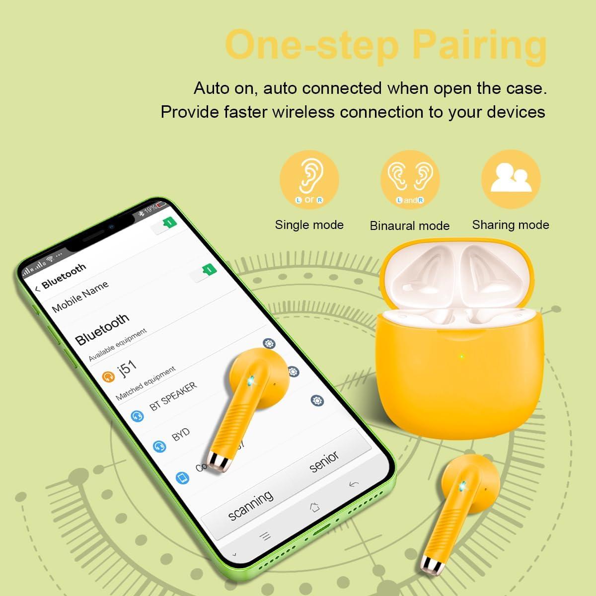 Auriculares Inalámbricos Jxrev J51 Bluetooth 5.3 IP7 Amarillos