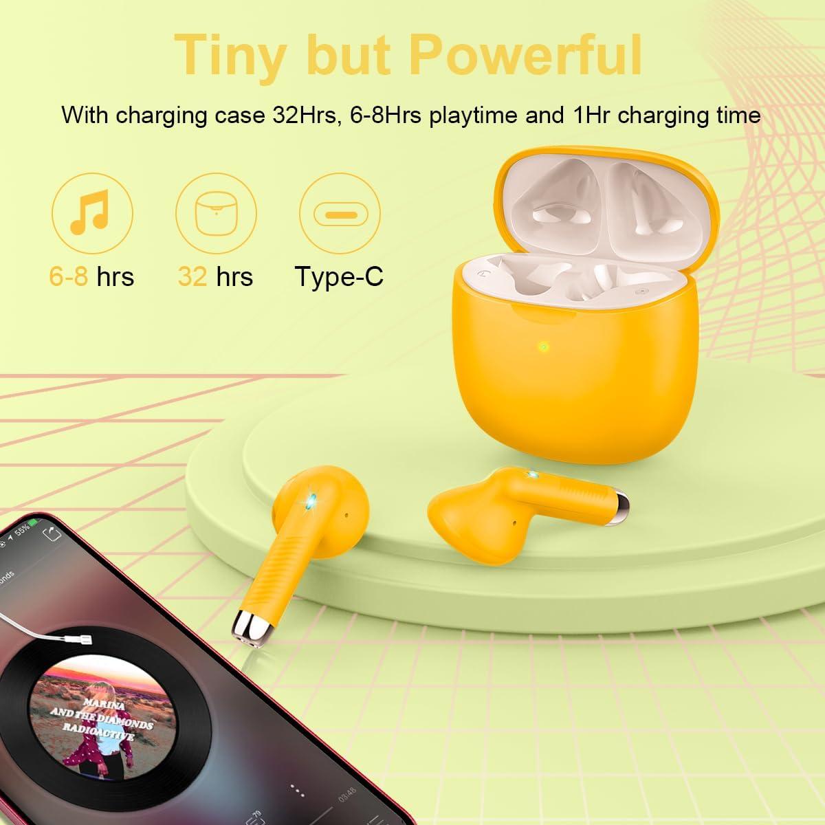 Auriculares Inalámbricos Jxrev J51 Bluetooth 5.3 IP7 Amarillos