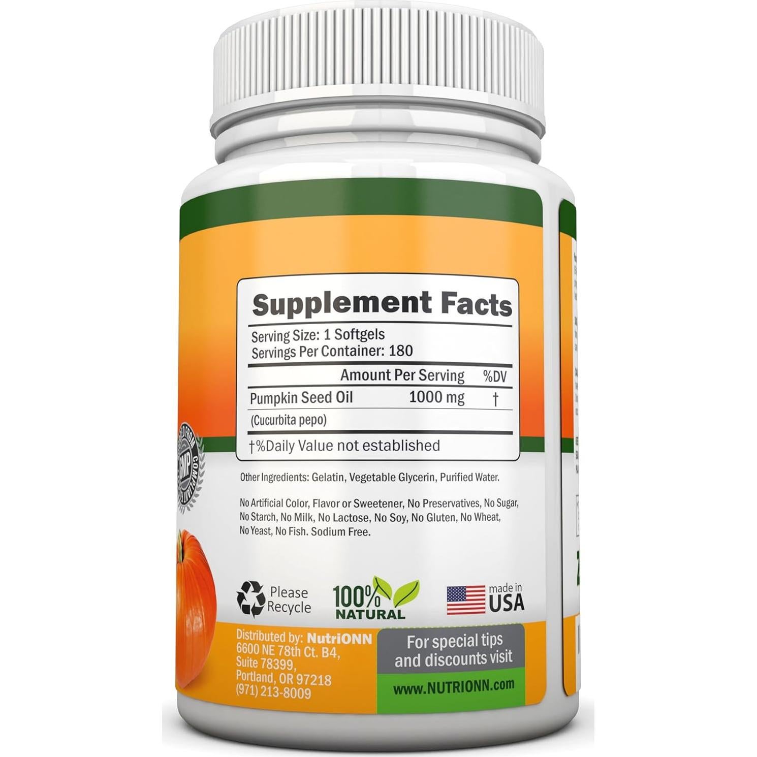 Aceite de Semilla de Calabaza NutriONN 1000mg 180 Gelatinas