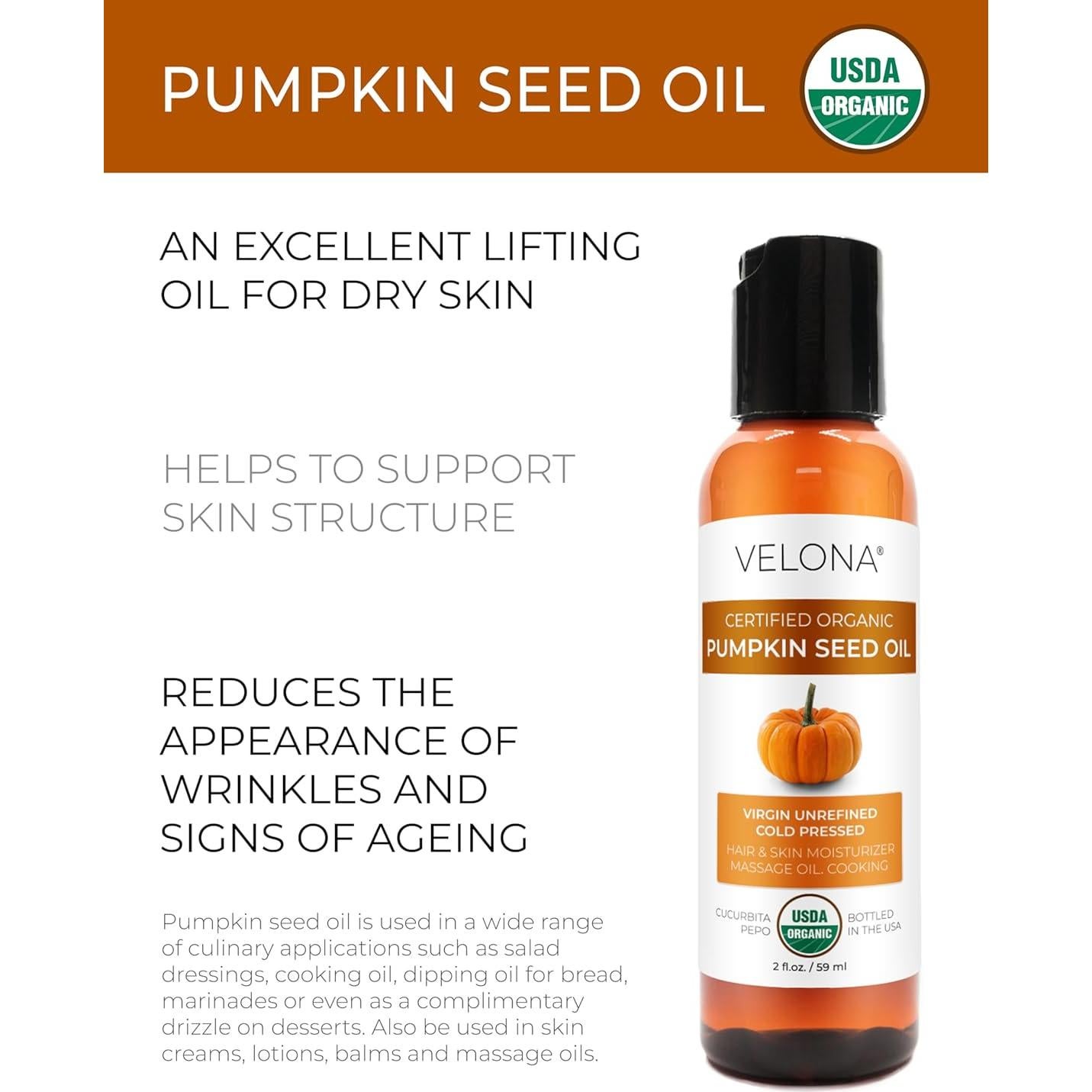 Aceite de Semilla de Calabaza Velona Orgánico 60 ml Prensado en Frío