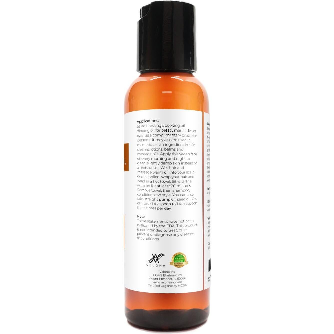 Aceite de Semilla de Calabaza Velona Orgánico 60 ml Prensado en Frío