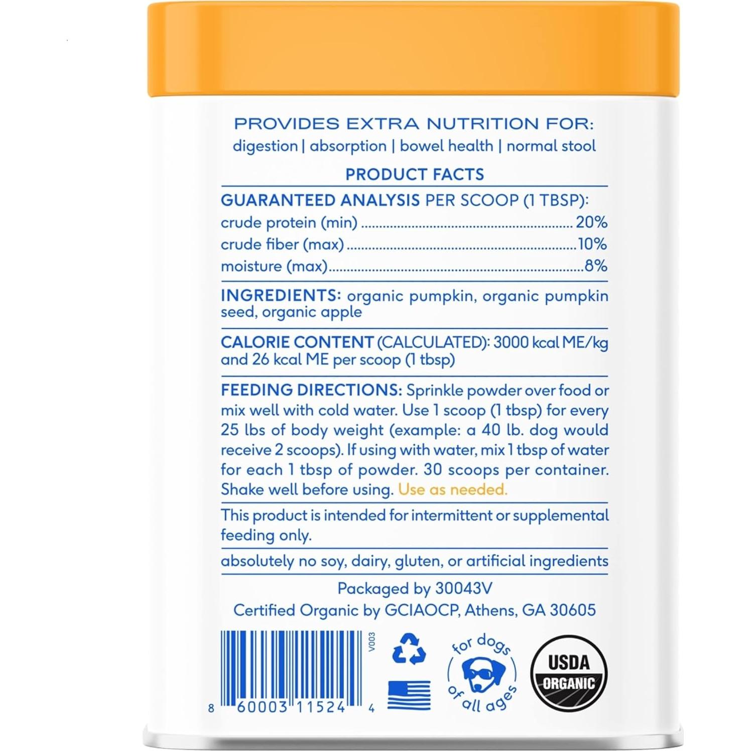Complemento Digestivo en Polvo para Perros Native Pet - 30 Porciones de Calabaza Orgánica