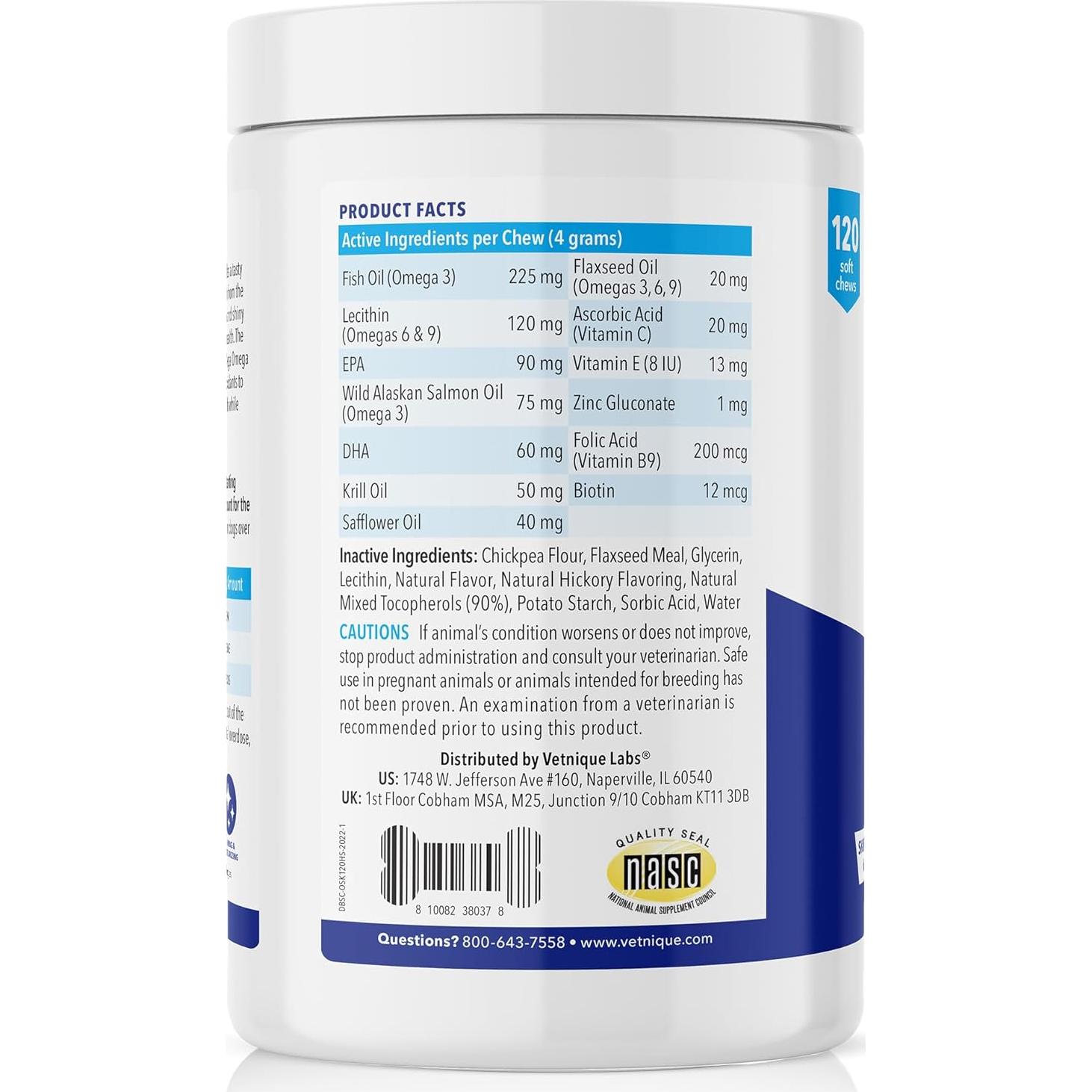 Golosinas Masticables Vetnique Dermabliss Omega 120 Unidades