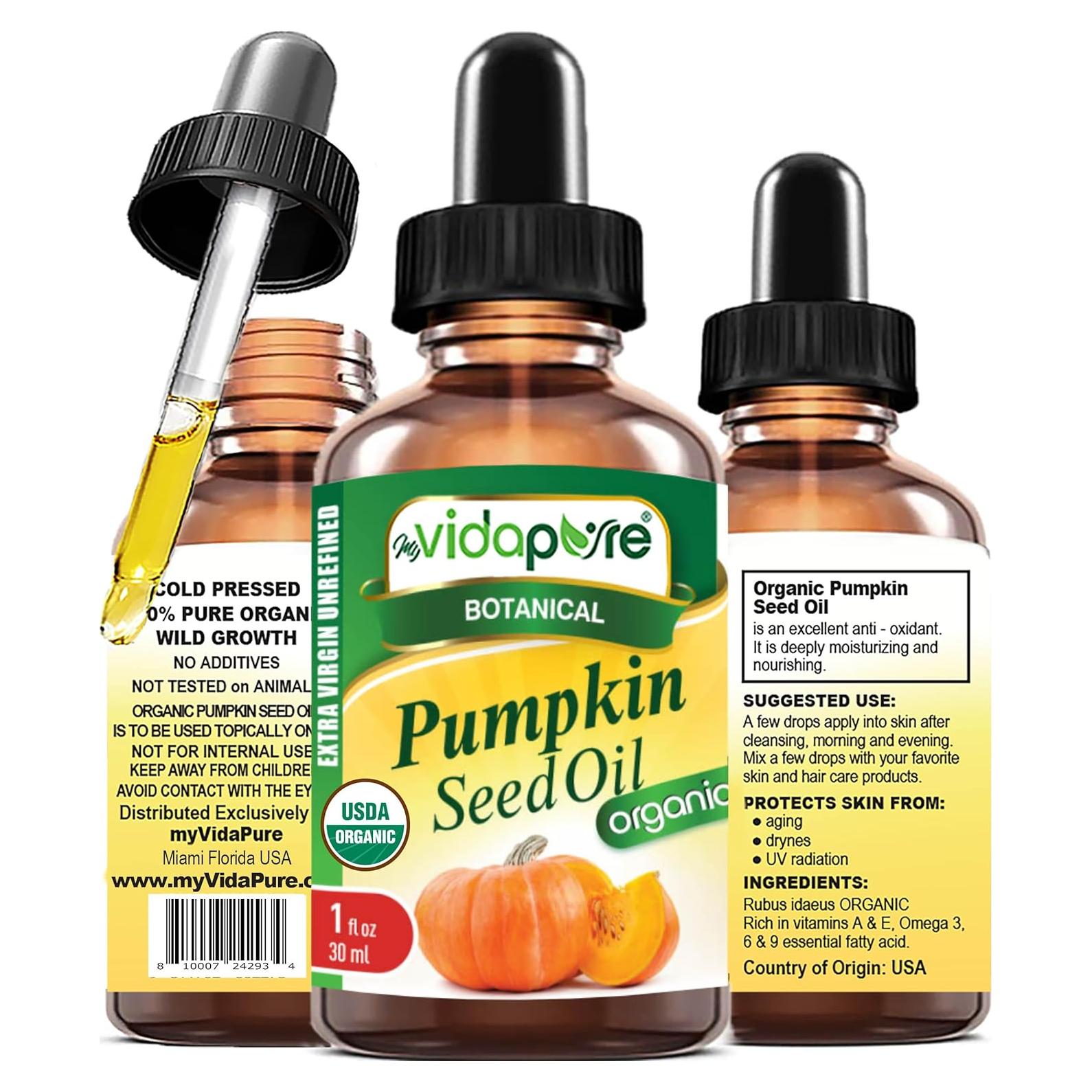 Aceite de Semilla de Calabaza Orgánico myVidaPure 30 ml Puro Extra Virgen