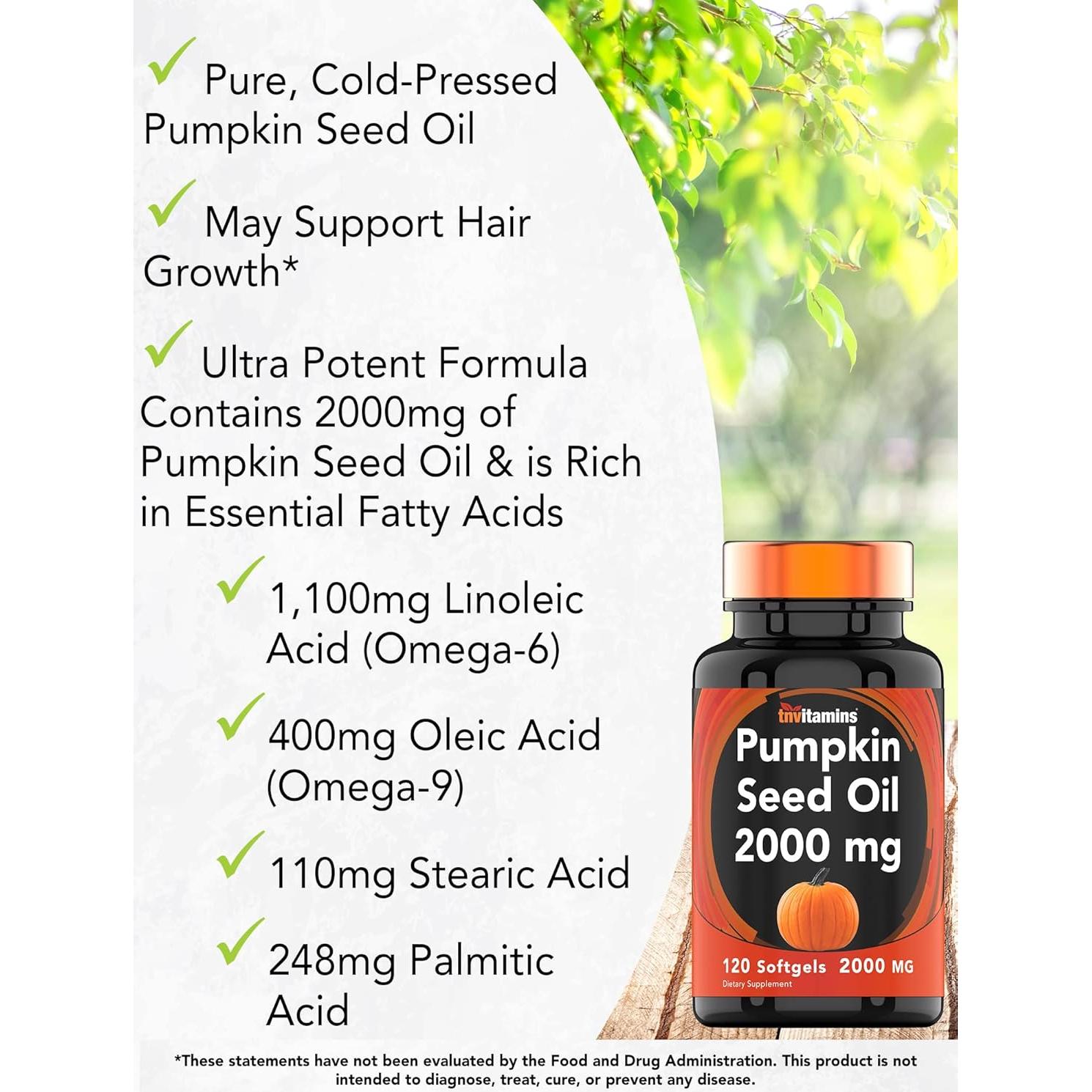 Suplemento Aceite de Semilla de Calabaza TNVitamins 2000 mg 120 Softgels