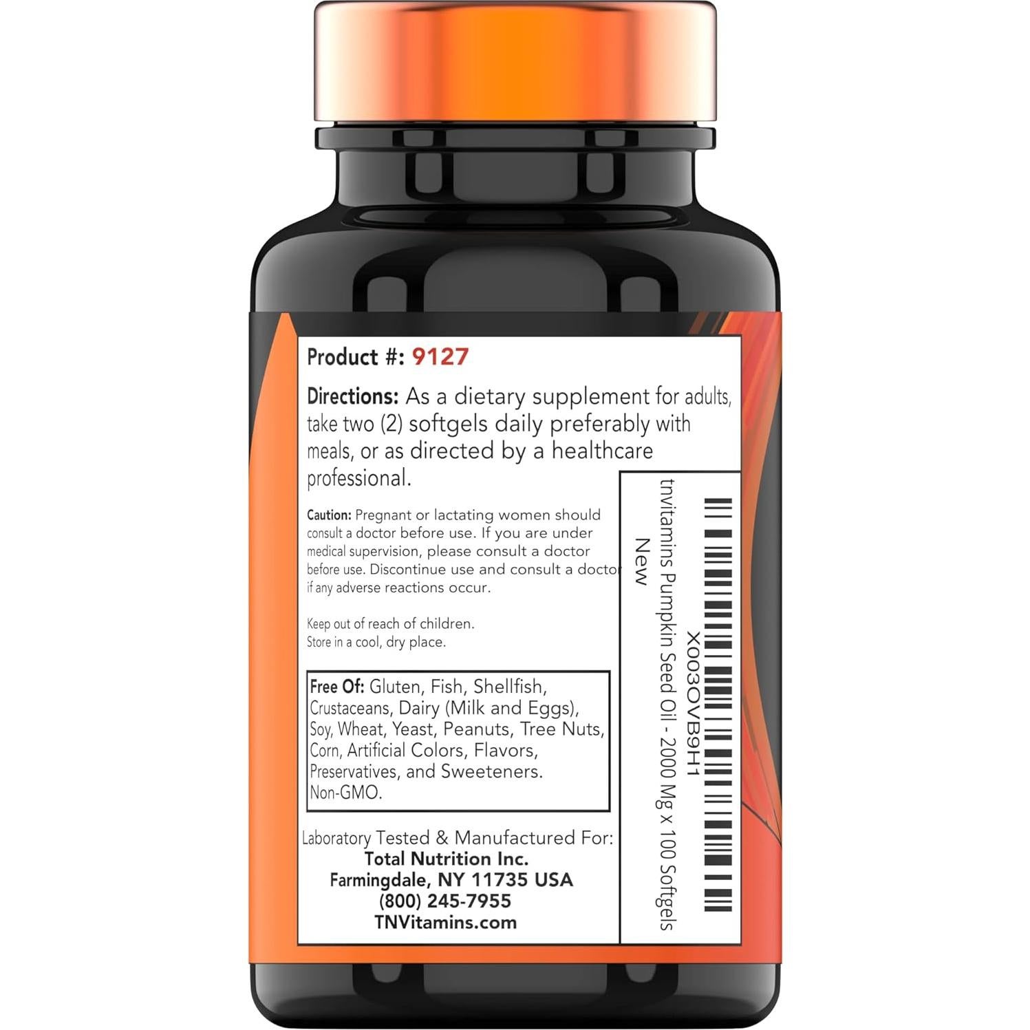 Suplemento Aceite de Semilla de Calabaza TNVitamins 2000 mg 120 Softgels