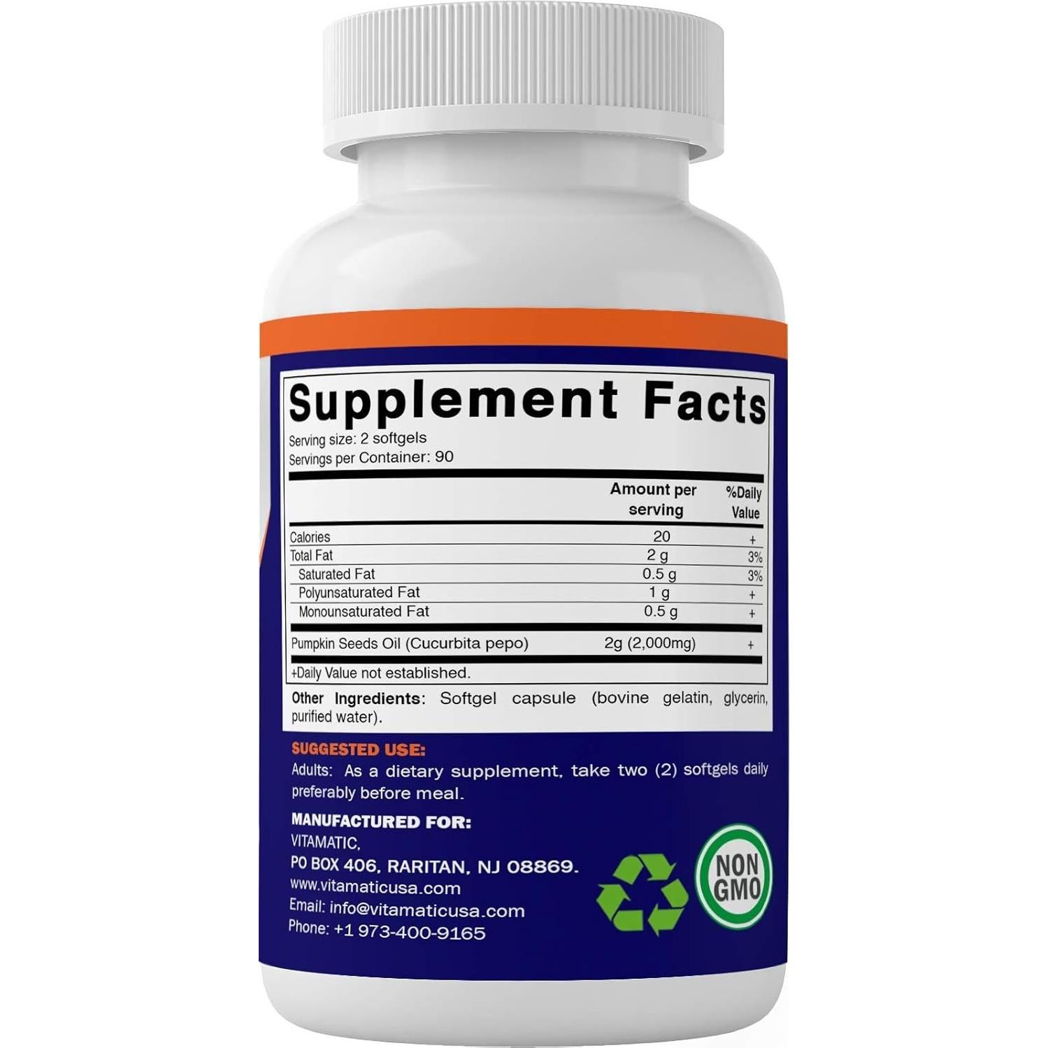 Aceite de Semilla de Calabaza Vitamatic 2000mg - 180 Cápsulas