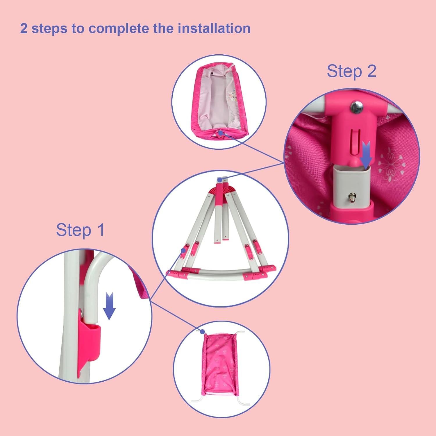 Cama de Muñeca ANIVIA DP601 Rosa 2 en 1 Cuna y Columpio