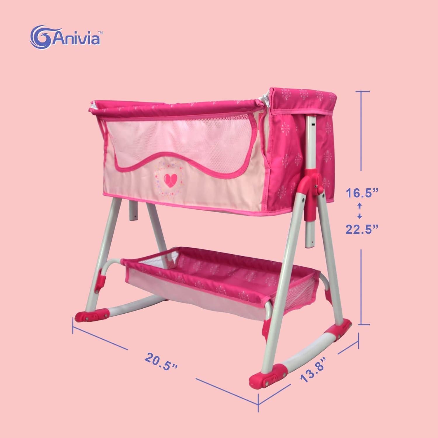 Cama de Muñeca ANIVIA DP601 Rosa 2 en 1 Cuna y Columpio