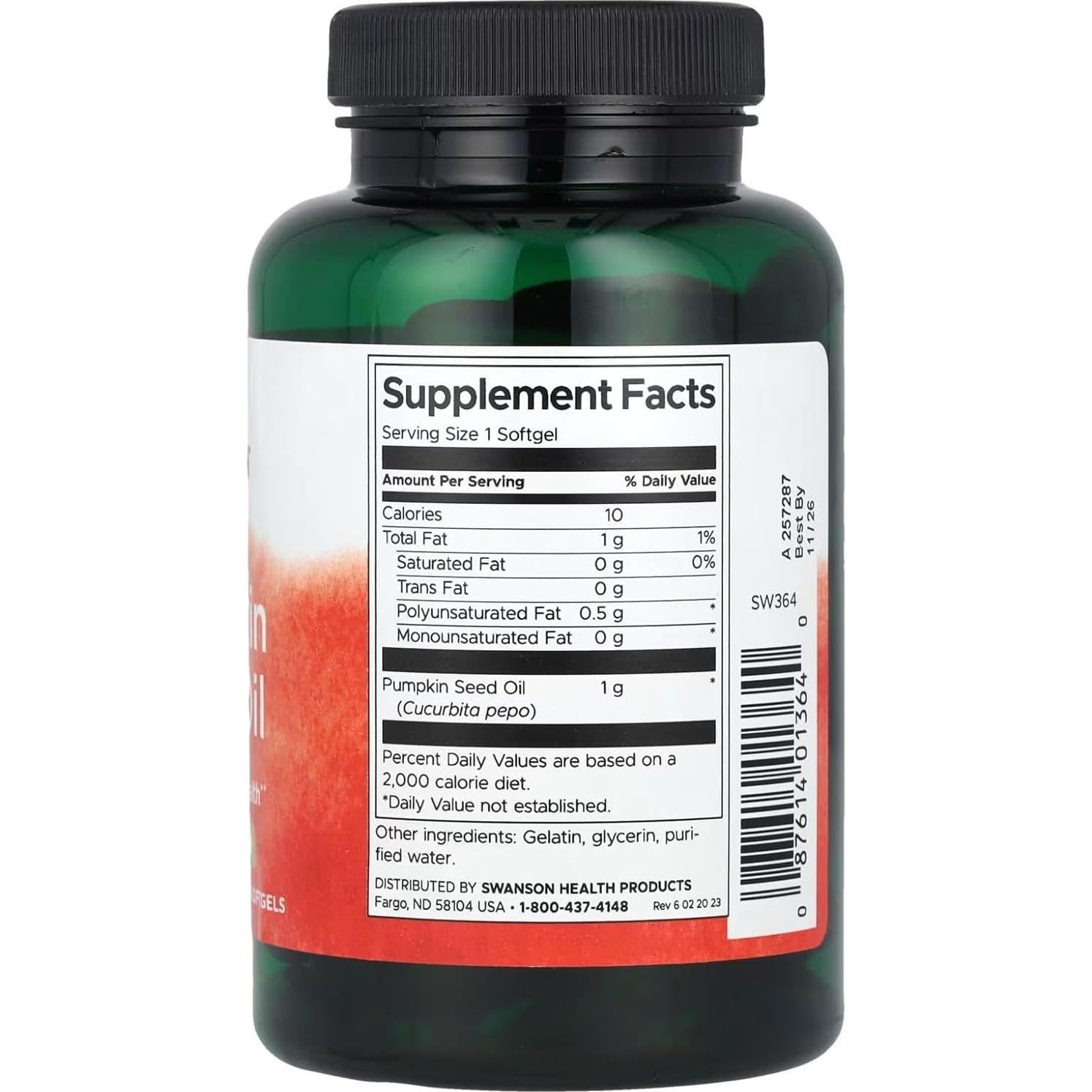 Aceite de Semilla de Calabaza Swanson 1000 mg 100 Gelatinas Blandas