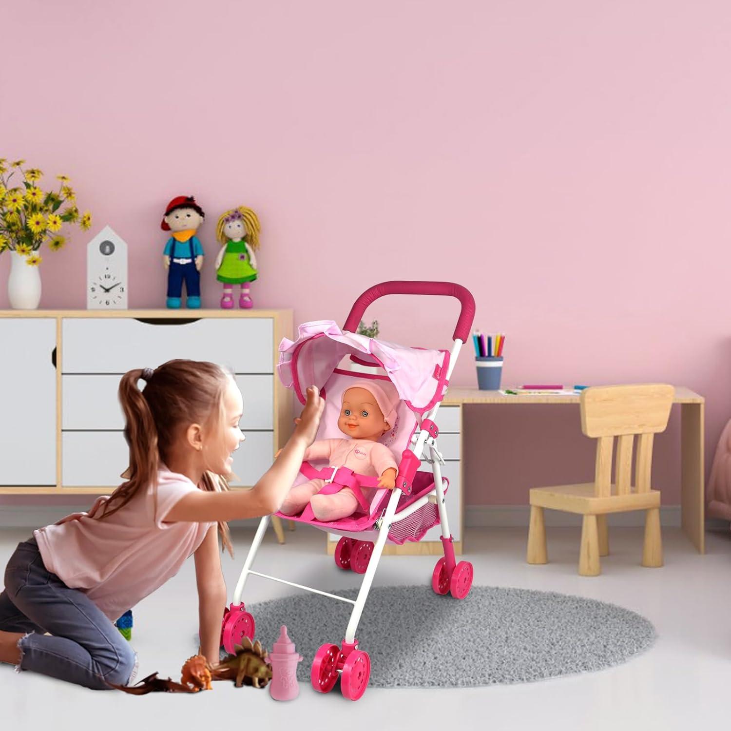 Carrito de Muñecas Anivia DA004L Rosa con Accesorios