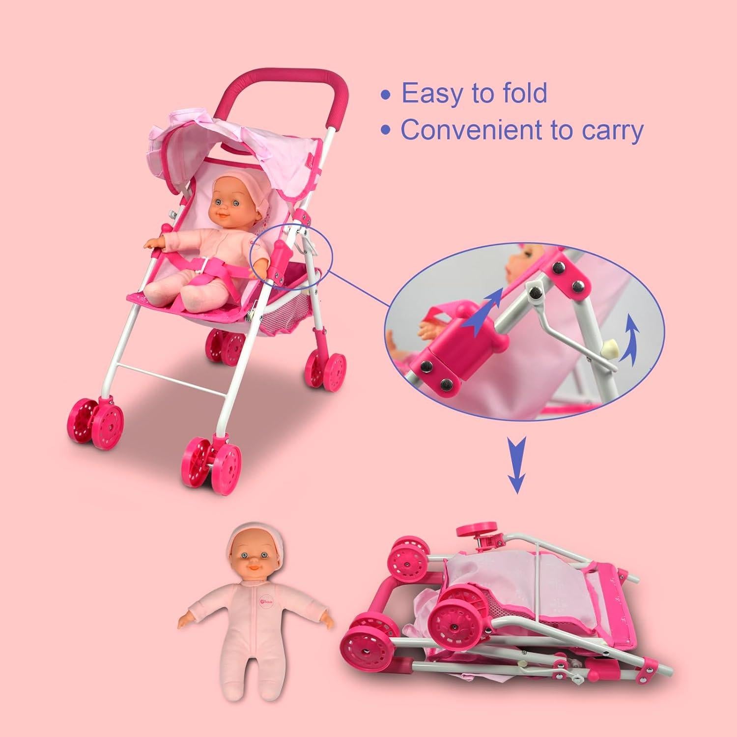 Carrito de Muñecas Anivia DA004L Rosa con Accesorios