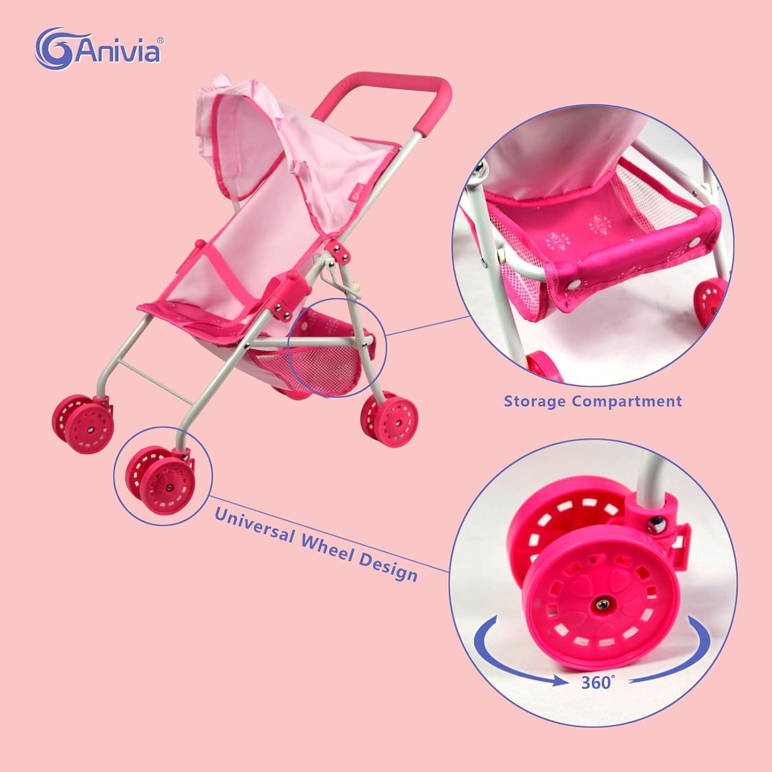 Carrito de Muñecas Anivia DA004L Rosa con Accesorios