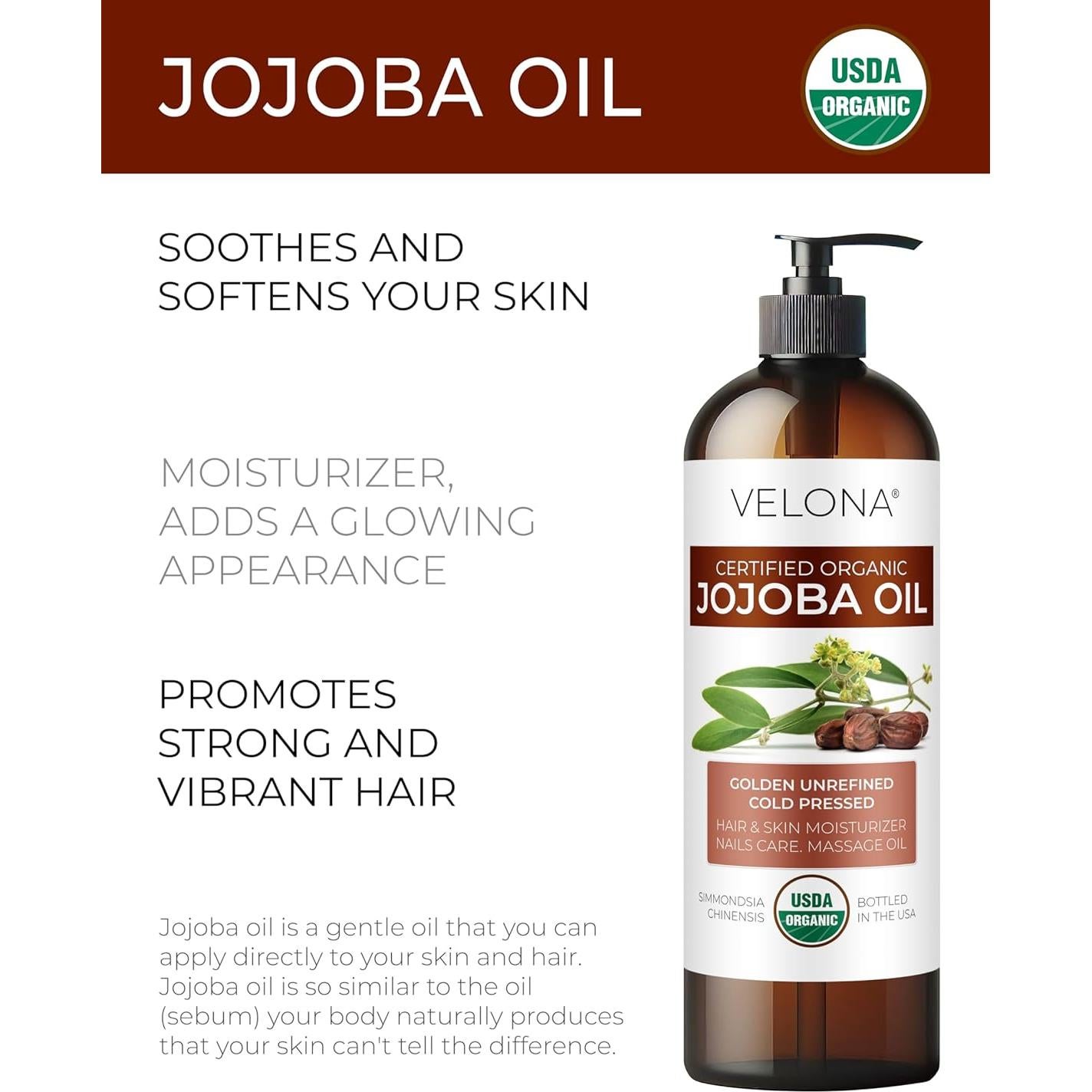 Aceite de Jojoba Orgánico Velona 946 ml - Puro y Natural