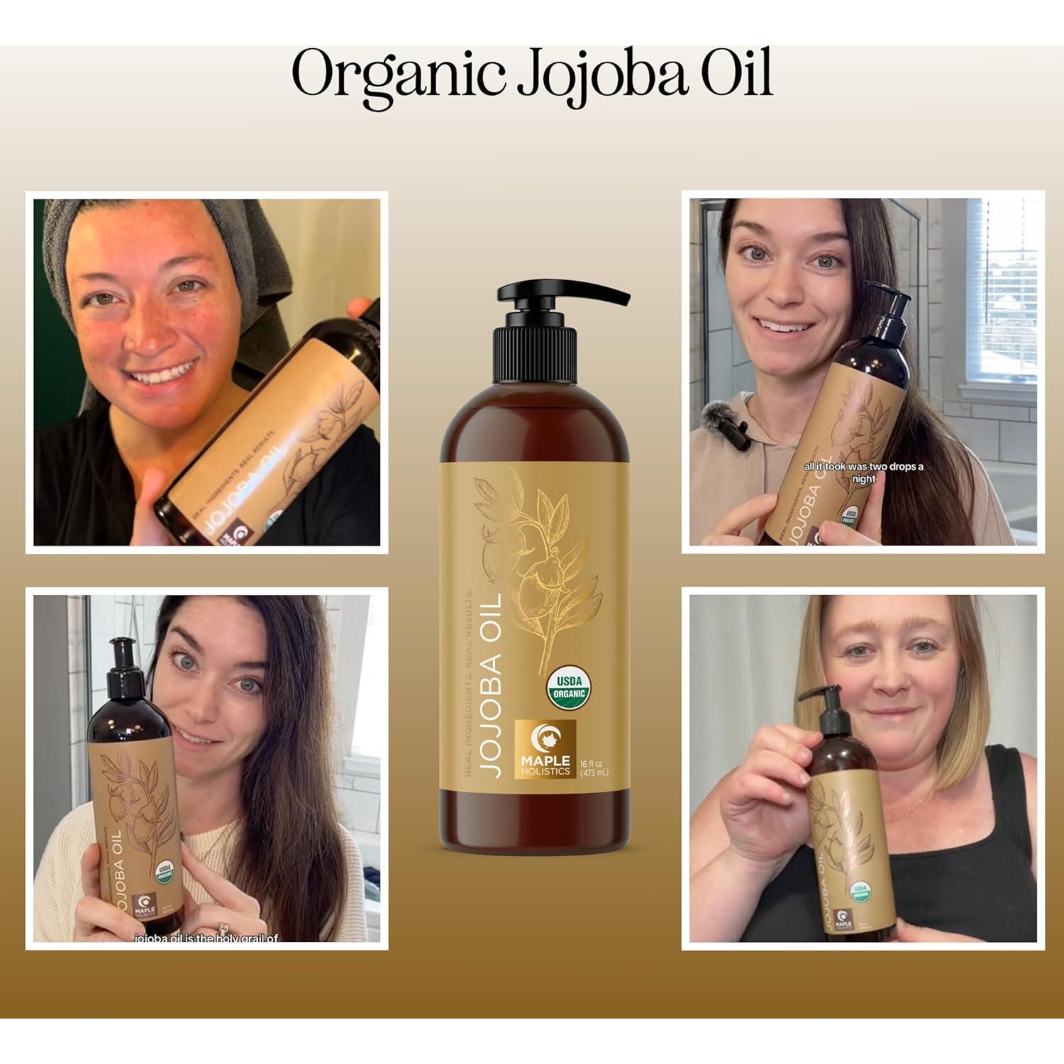 Aceite de Jojoba Orgánico Maple Holistics 473 ml - Puro y Sin Refinar